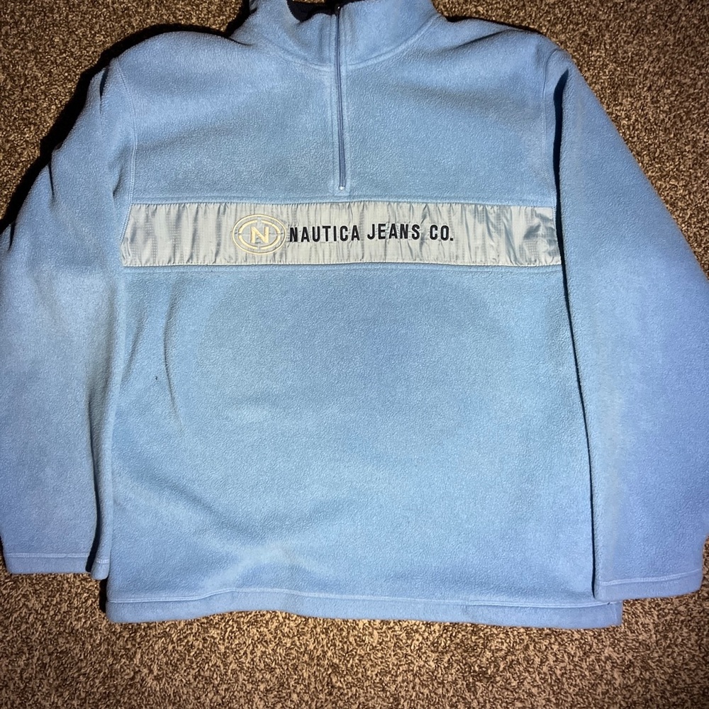 Vintage Nautica Jeans Fleece Mens Large Blue Shirt Sweater Quarter Zip